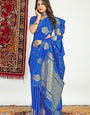 Flaunt Blue Banarasi Silk Saree With Sizzling Blouse Piece