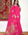 Wonderful Dark Pink Banarasi Silk Saree With Mesmerising Blouse Piece
