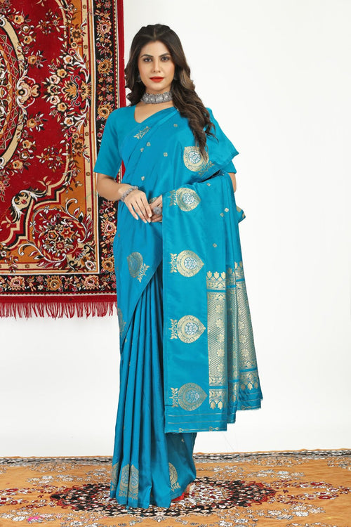Load image into Gallery viewer, Capricious Firozi Banarasi Silk Saree With Unique Blouse Piece
