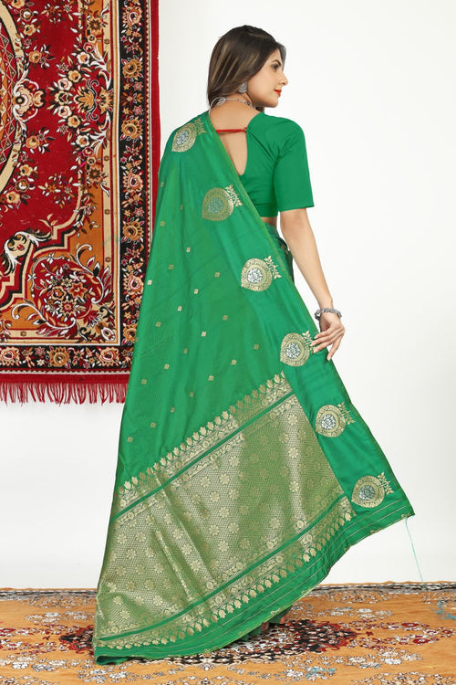 Load image into Gallery viewer, Invaluable Green Banarasi Silk Saree With Charming Blouse Piece
