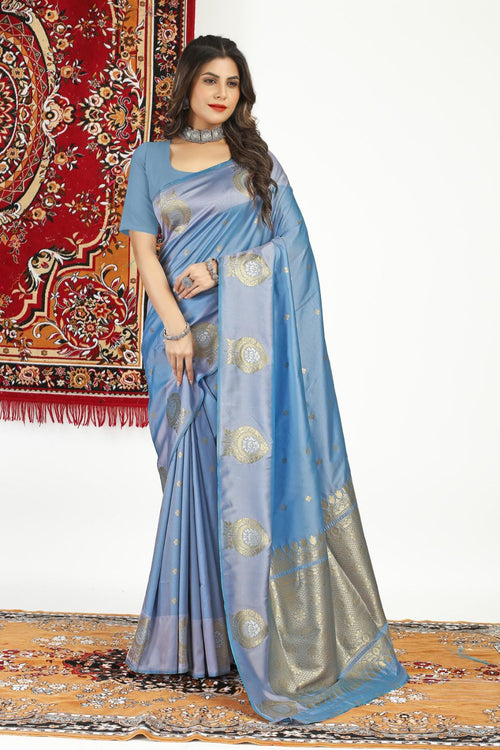 Load image into Gallery viewer, Glowing Grey Banarasi Silk Saree With Pleasurable Blouse Piece
