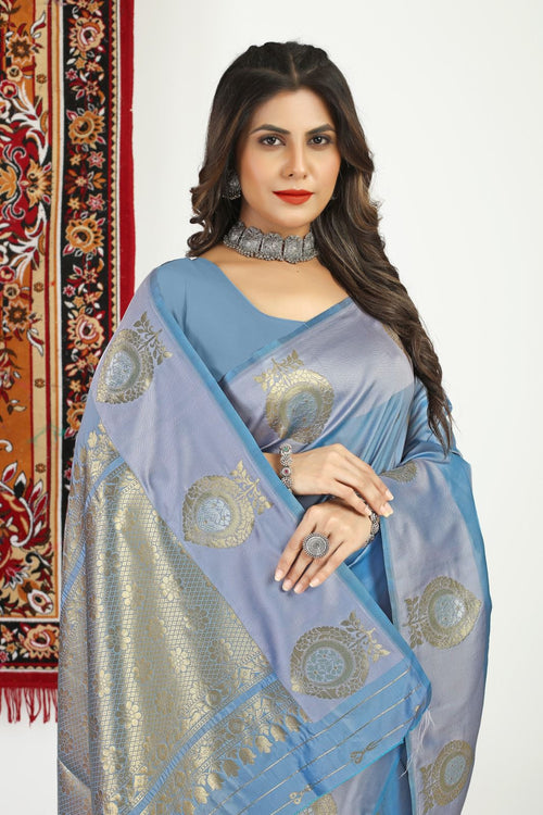 Load image into Gallery viewer, Glowing Grey Banarasi Silk Saree With Pleasurable Blouse Piece
