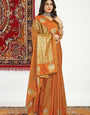 Beautiful Orange Banarasi Silk Saree With Demanding Blouse Piece