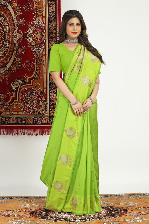 Load image into Gallery viewer, Designer Parrot Banarasi Silk Saree With Unique Blouse Piece
