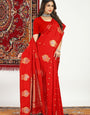 Desiring Red Banarasi Silk Saree With Appealing Blouse Piece