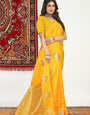 Breathtaking Yellow Banarasi Silk Saree With Arresting Blouse Piece