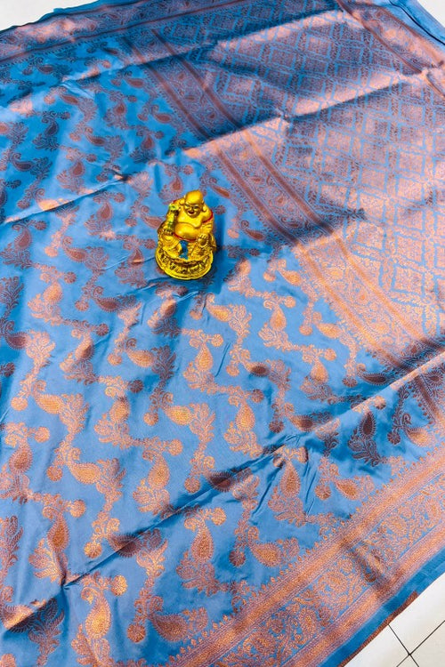 Load image into Gallery viewer, Ideal Blue Soft Banarasi Silk Saree With Beautiful Blouse Piece
