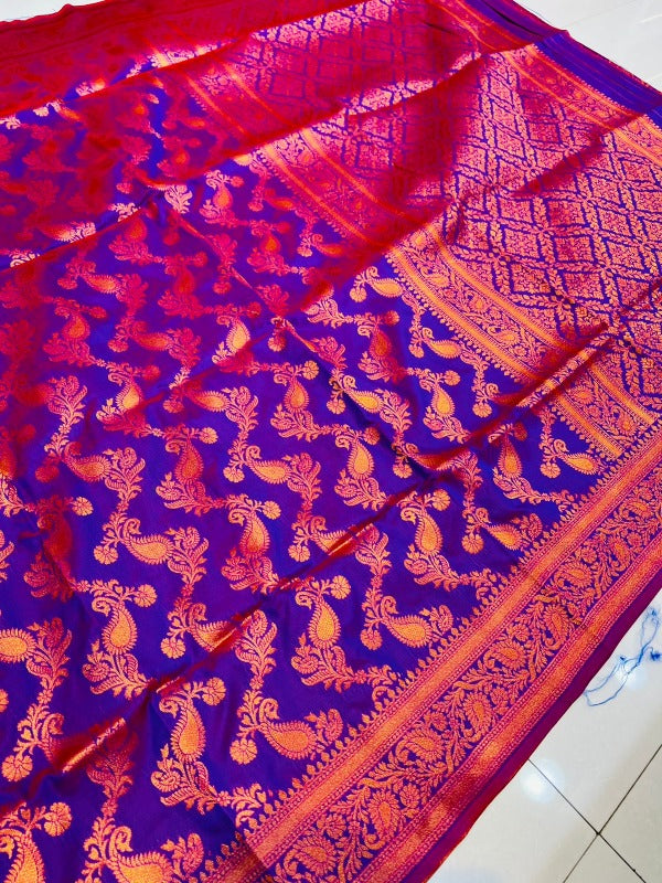 Ebullience Purple Soft Banarasi Silk Saree With Beautiful Blouse Piece