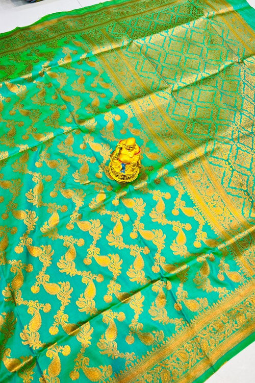 Load image into Gallery viewer, Sumptuous Sea Green Soft Banarasi Silk Saree With Beautiful Blouse Piece
