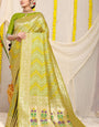 Improbable Mehndi Soft Banarasi Silk Saree With Beautiful Blouse Piece