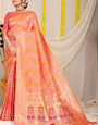 Woebegone Peach Soft Banarasi Silk Saree With Beautiful Blouse Piece