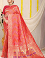 Luminous Red Soft Banarasi Silk Saree With Beautiful Blouse Piece