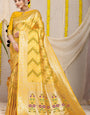 Imbrication Yellow Soft Banarasi Silk Saree With Beautiful Blouse Piece