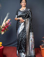 Precious Black Paithani Silk Saree With Magnetic Blouse Piece