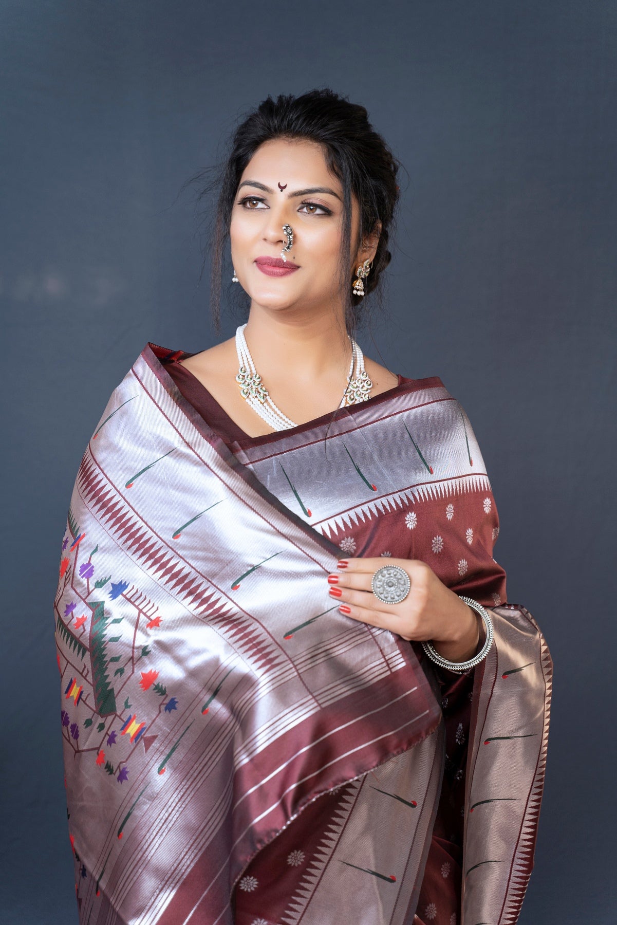 Lovely Brown Paithani Silk Saree With Magnetic Blouse Piece