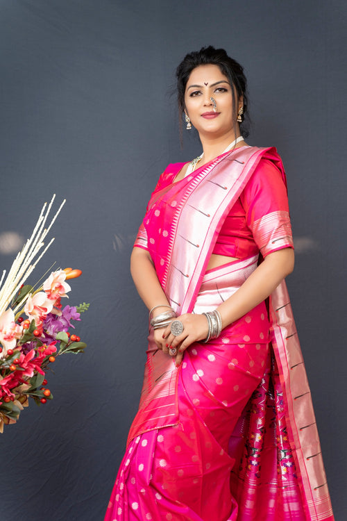 Load image into Gallery viewer, Extraordinary Dark Pink Paithani Silk Saree With Magnetic Blouse Piece
