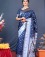 Classy Navy Blue Paithani Silk Saree With Magnetic Blouse Piece