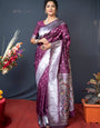 Flattering Purple Paithani Silk Saree With Magnetic Blouse Piece