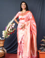 Elegant Baby Pink Banarasi Silk Saree With Pretty Blouse Piece