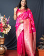 Energetic Dark Pink Banarasi Silk Saree With Pretty Blouse Piece