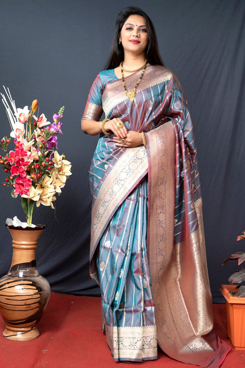 Load image into Gallery viewer, Lovely Grey Banarasi Silk Saree With Pretty Blouse Piece
