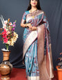 Lovely Grey Banarasi Silk Saree With Pretty Blouse Piece