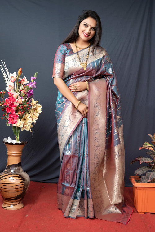 Load image into Gallery viewer, Lovely Grey Banarasi Silk Saree With Pretty Blouse Piece
