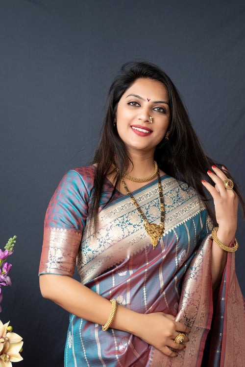 Load image into Gallery viewer, Lovely Grey Banarasi Silk Saree With Pretty Blouse Piece
