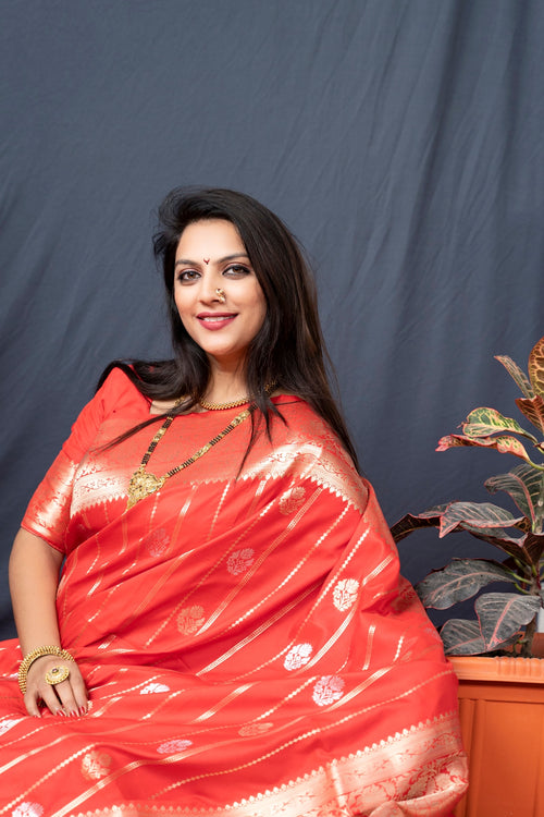 Load image into Gallery viewer, Flaunt Red Banarasi Silk Saree With Pretty Blouse Piece
