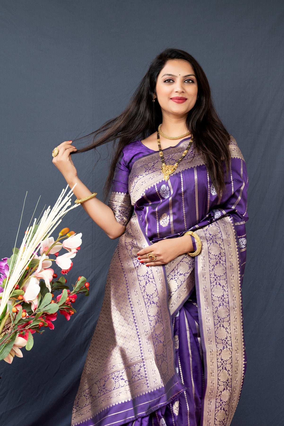 Sizzling Royal Blue Banarasi Silk Saree With Pretty Blouse Piece