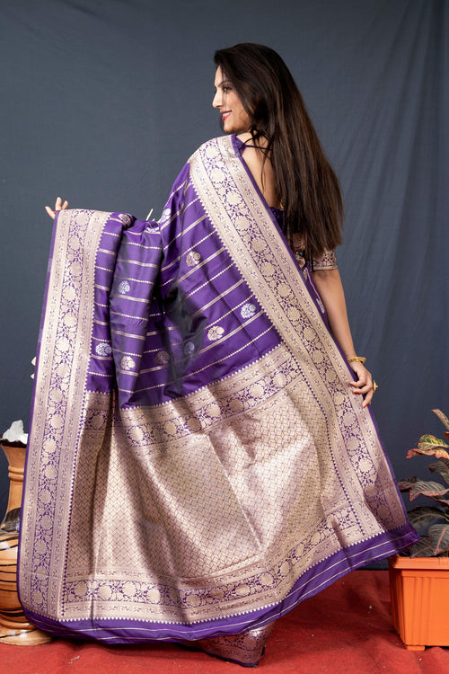 Load image into Gallery viewer, Sizzling Royal Blue Banarasi Silk Saree With Pretty Blouse Piece
