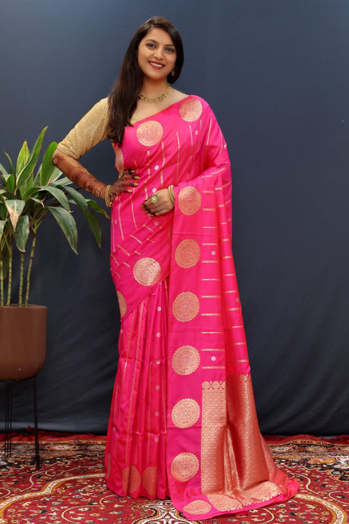 Load image into Gallery viewer, Sempiternal Dark Pink Soft Banarasi Silk Saree With Evocative Blouse Piece
