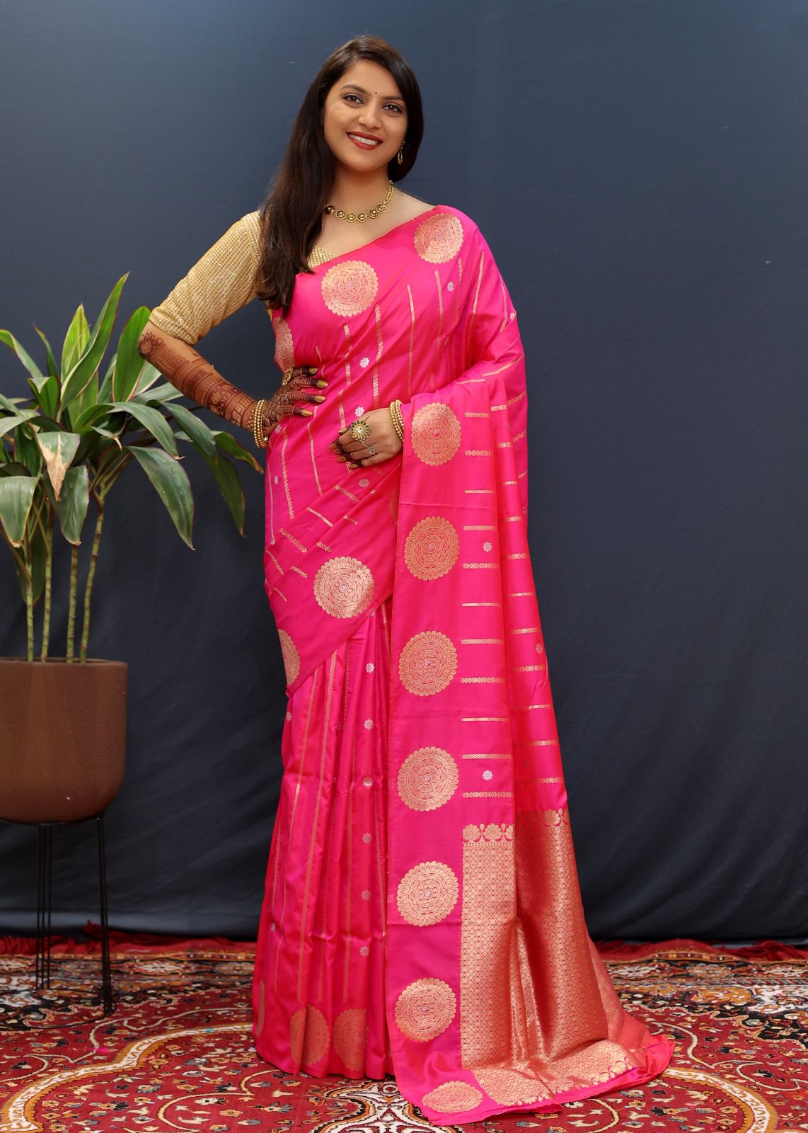 Sempiternal Dark Pink Soft Banarasi Silk Saree With Evocative Blouse Piece
