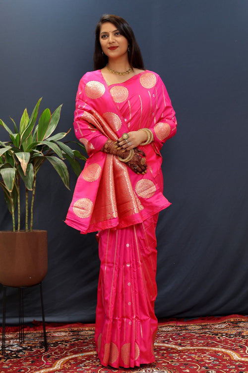 Load image into Gallery viewer, Sempiternal Dark Pink Soft Banarasi Silk Saree With Evocative Blouse Piece
