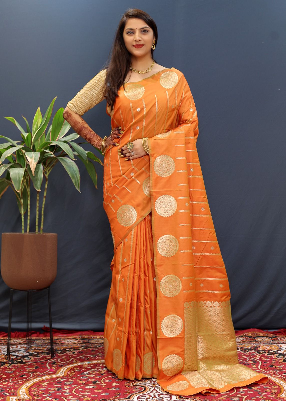 Desuetude Orange Soft Banarasi Silk Saree With Ailurophile Blouse Piece