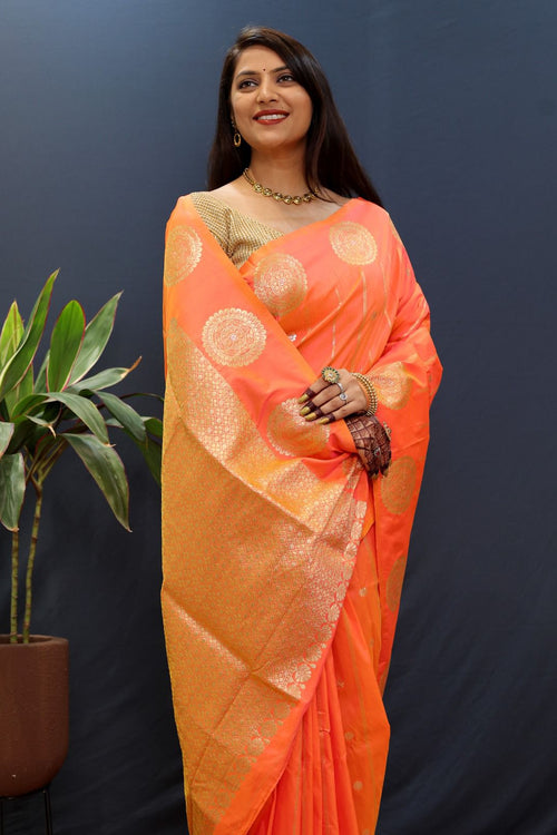 Load image into Gallery viewer, Quintessential Peach Soft Banarasi Silk Saree With Surreptitious Blouse Piece
