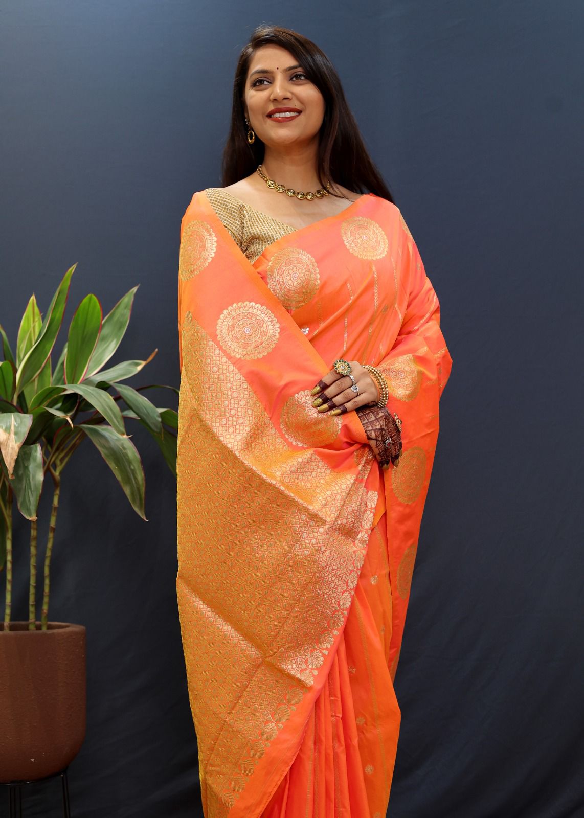 Quintessential Peach Soft Banarasi Silk Saree With Surreptitious Blouse Piece