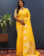 Gratifying Yellow Soft Banarasi Silk Saree With Felicitous Blouse Piece