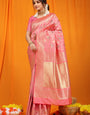 Mellifluous Pink Kanjivaram Silk With Hypnotic Blouse Piece