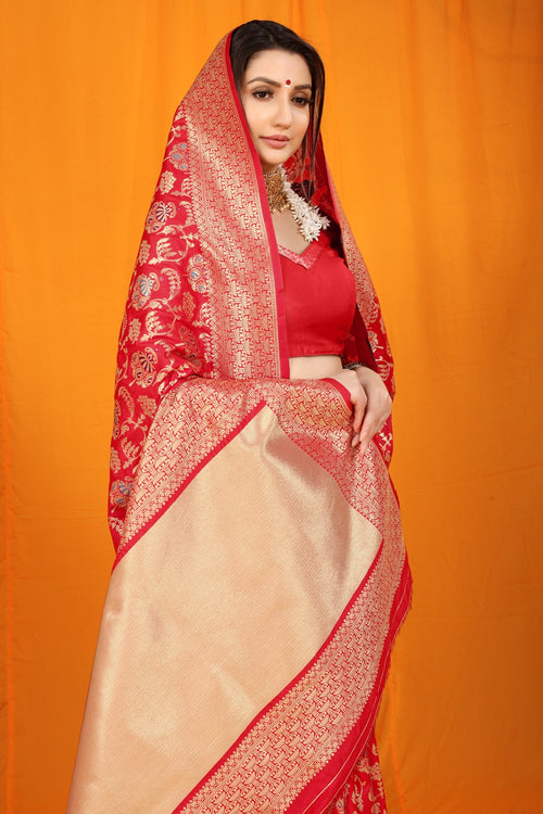 Load image into Gallery viewer, Moiety Red Kanjivaram Silk With Hypnotic Blouse Piece
