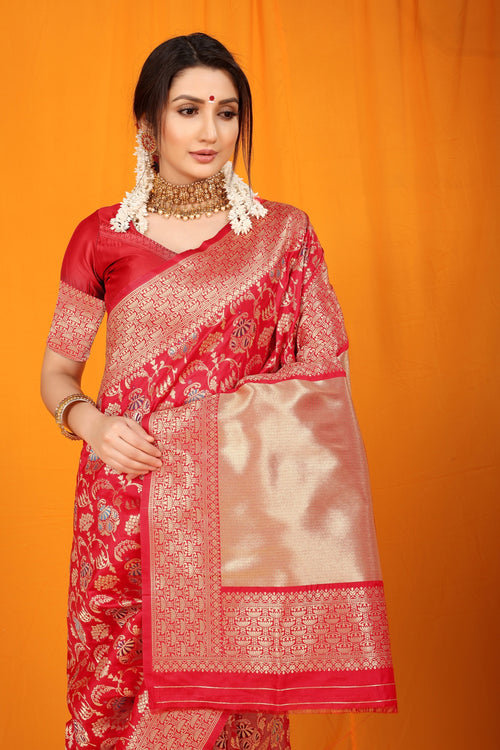 Load image into Gallery viewer, Moiety Red Kanjivaram Silk With Hypnotic Blouse Piece
