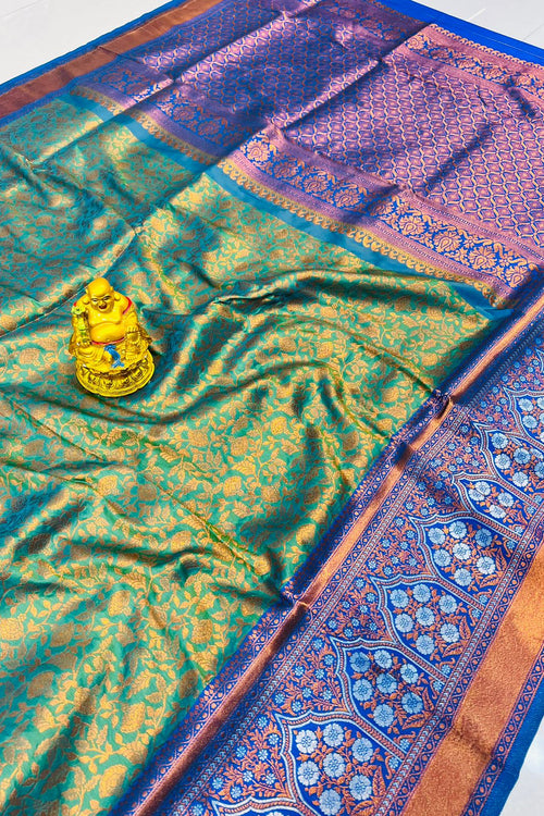 Load image into Gallery viewer, Diaphanous Sea Green Kanjivaram Silk Saree With Scintilla Blouse Piece
