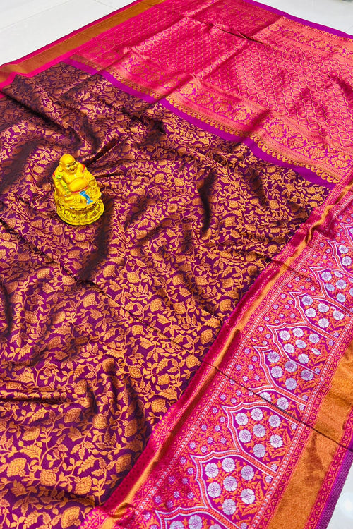 Load image into Gallery viewer, Denouement Purple Kanjivaram Silk Saree With Improbable Blouse Piece
