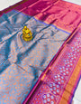 Luxuriant Sky Kanjivaram Silk Saree With Gratifying Blouse Piece