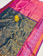 Ratatouille Navy Blue Kanjivaram Silk Saree With Dissemble Blouse Piece