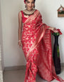 Mesmeric 1-Minute Ready To Wear Red Soft Silk Saree