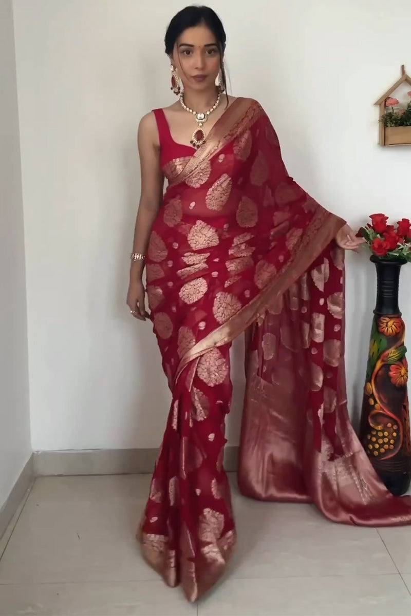 Off-White Soft Pure Georgette Floral Wrap in 1 minute saree