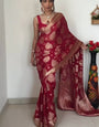 Alluring 1-Minute Ready To Wear Red Cotton Silk Saree
