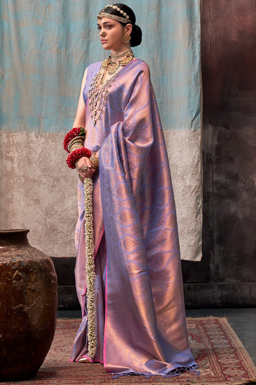 Load image into Gallery viewer, Pleasant Lavender Kanjivaram Silk Saree With Ideal Blouse Piece
