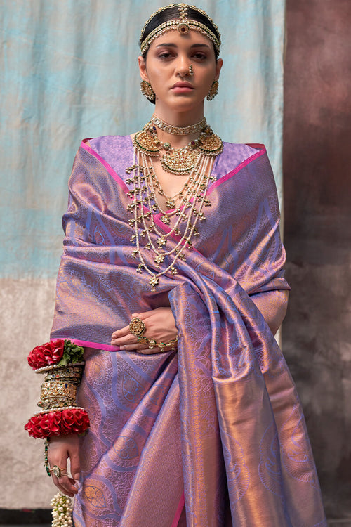 Load image into Gallery viewer, Pleasant Lavender Kanjivaram Silk Saree With Ideal Blouse Piece
